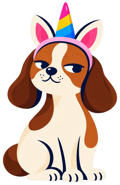 Mascote cachorro com tiara de unicórnio do QR Code Grátis Pra Sempre